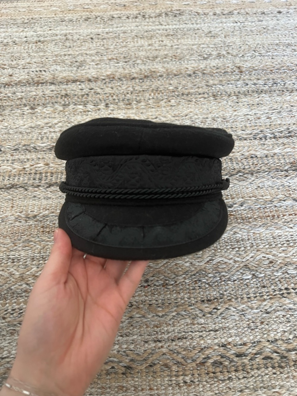 Black Cap with Braided Trim -women’s Accessory